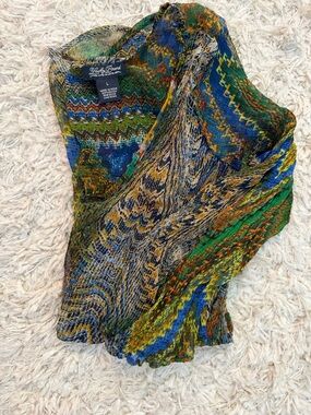 Lucky Brand Live In Love Multi Color Hobo Tribal Prints See Through Blouse